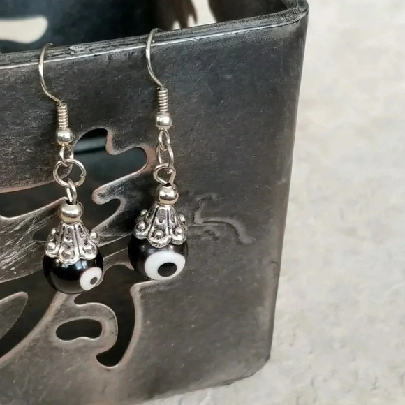 Evil Eye Glass Protective Talisman Drop Earrings - Picture 3 of 3